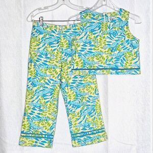 Lilly Pulitzer Mimosa Alligator Vintage Kids Cropped Pants & Top 2 Piece Set